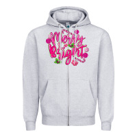 Heather Grey merry and bright Zipper Hoodie - MaliasSmallBusiness