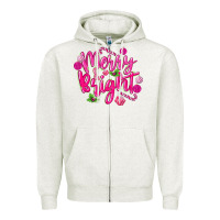 Oatmeal Heather merry and bright Zipper Hoodie - MaliasSmallBusiness
