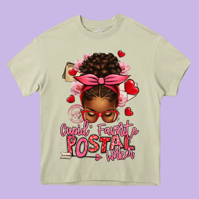 Cupid's Favorite Postal Worker Afro Messy Bun Heavy Core Tee Designed By Texasbilliewilder