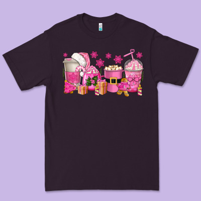 Pink Christmas Coffee Cups Premium Tee Designed By Texasbilliewilder