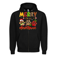 Black merry christmas paws Zipper Hoodie - MaliasSmallBusiness