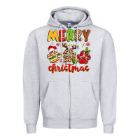 Heather Grey merry christmas paws Zipper Hoodie - MaliasSmallBusiness