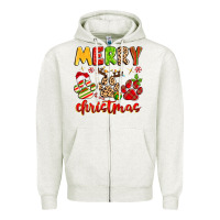 Oatmeal Heather merry christmas paws Zipper Hoodie - MaliasSmallBusiness