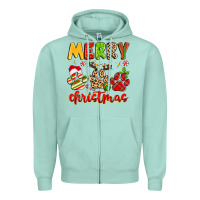 Seafoam merry christmas paws Zipper Hoodie - MaliasSmallBusiness