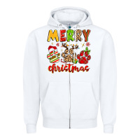 White merry christmas paws Zipper Hoodie - MaliasSmallBusiness