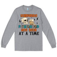 Heather Grey surviving fatherhood one beer at a time Long Sleeve Tee - MaliasSmallBusiness