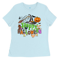 Baby Blue happy halloween farm animals Ladies Tee - Zillion Design Studio