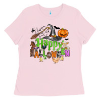 Bubblegum Pink happy halloween farm animals Ladies Tee - Zillion Design Studio