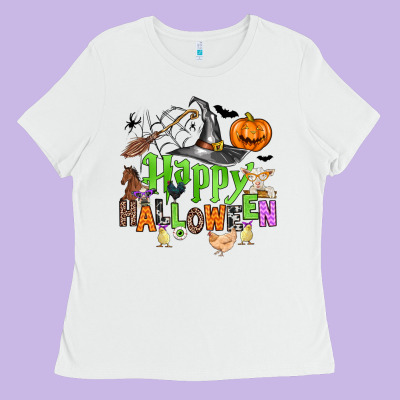 Happy Halloween Farm Animals Ladies Tee Designed By Zillion Design Studio
