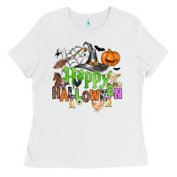 White happy halloween farm animals Ladies Tee - Zillion Design Studio