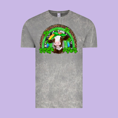 St Patricks Cow Rainbow Vintage Tee Designed By Artiststas