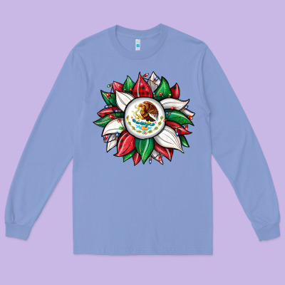 Christmas Sunflower Mexican Flag Long Sleeve Tee Designed By Jahusdesignshop