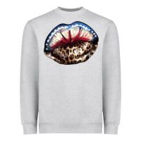Heather Grey American lips leopard Heavyweight Sweatshirt - NancyCooperArtShop