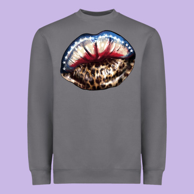 American Lips Leopard Heavyweight Sweatshirt Designed By Nancycooperartshop