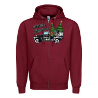 Burgundy merry christmas truck Zipper Hoodie - MaliasSmallBusiness