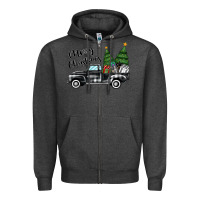Charcoal Heather merry christmas truck Zipper Hoodie - MaliasSmallBusiness