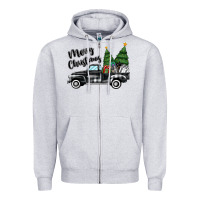 Heather Grey merry christmas truck Zipper Hoodie - MaliasSmallBusiness