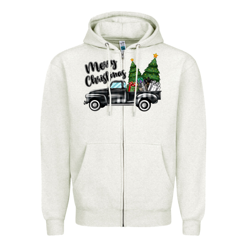 Merry Christmas Truck Zipper Hoodie by MaliasSmallBusiness | Teevron