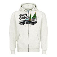 Oatmeal Heather merry christmas truck Zipper Hoodie - MaliasSmallBusiness