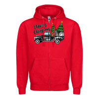 Red merry christmas truck Zipper Hoodie - MaliasSmallBusiness
