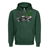 Sports Green merry christmas truck Zipper Hoodie - MaliasSmallBusiness