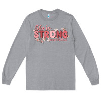 Heather Grey she is strong proverbs 31 25 Long Sleeve Tee - MaliasSmallBusiness