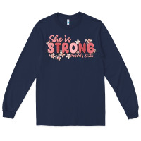 Navy she is strong proverbs 31 25 Long Sleeve Tee - MaliasSmallBusiness