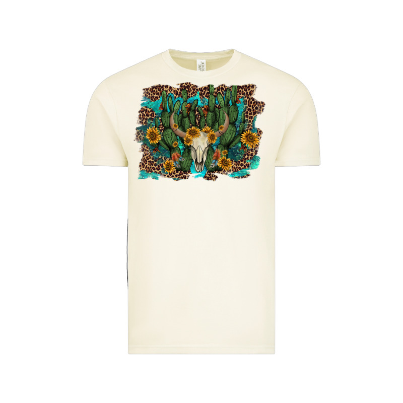 Leopard Bull Skull Cactus Sunflowers Vintage Tee by AdoDesignShop | Teevron