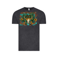 Vintage Black leopard bull skull cactus sunflowers Vintage Tee - AdoDesignShop