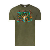 Vintage Olive leopard bull skull cactus sunflowers Vintage Tee - AdoDesignShop