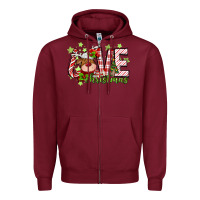 Burgundy love christmas deer Zipper Hoodie - MaliasSmallBusiness