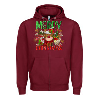 Burgundy merry christmas deer Zipper Hoodie - MaliasSmallBusiness