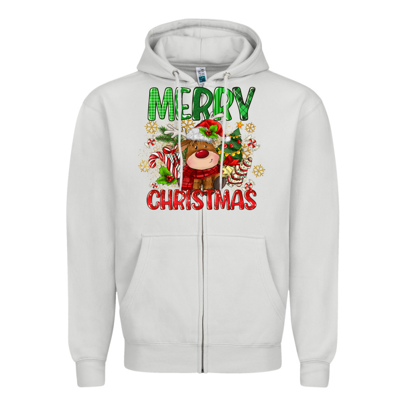 Merry Christmas Deer Zipper Hoodie by MaliasSmallBusiness | Teevron