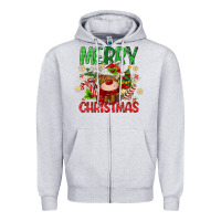 Heather Grey merry christmas deer Zipper Hoodie - MaliasSmallBusiness