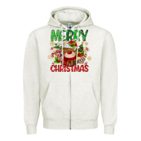 Oatmeal Heather merry christmas deer Zipper Hoodie - MaliasSmallBusiness