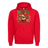 Red merry christmas deer Zipper Hoodie - MaliasSmallBusiness