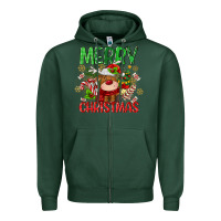 Sports Green merry christmas deer Zipper Hoodie - MaliasSmallBusiness
