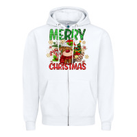White merry christmas deer Zipper Hoodie - MaliasSmallBusiness