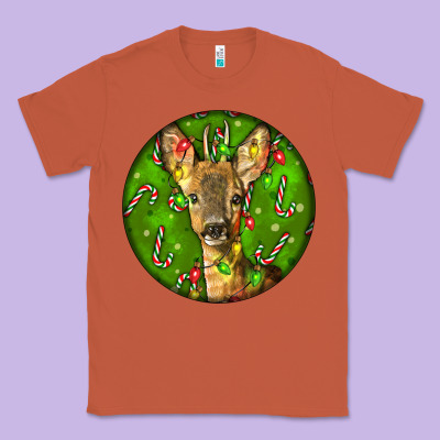 Red Brocket Deer Christmas Classic Tee Designed By Lillyallendesigns