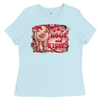Baby Blue valentine's day pig hogs and kisses Ladies Tee - RanaPortraitStore