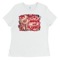 White valentine's day pig hogs and kisses Ladies Tee - RanaPortraitStore