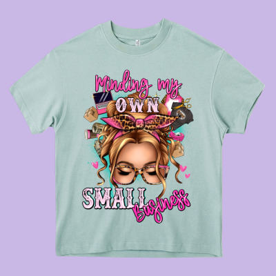 Minding My Own Small Business Blonde Messy Bun Heavy Core Tee Designed By Texasbilliewilder