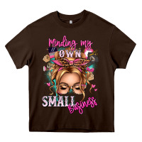 Chocolate Brown minding my own small business blonde messy bun Heavy Core Tee - texasbilliewilder