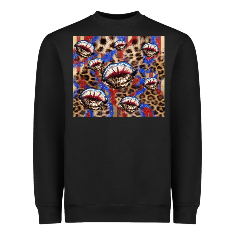 American Flag Lips Leopard Heavyweight Sweatshirt by NancyCooperArtShop | Teevron
