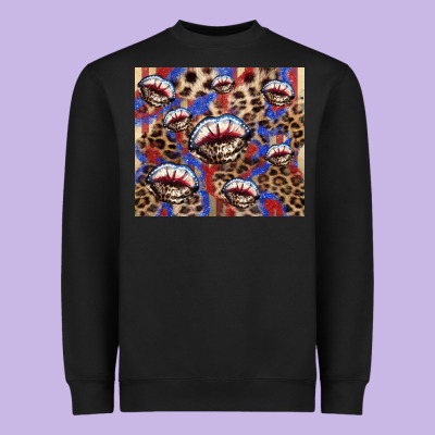 American Flag Lips Leopard Heavyweight Sweatshirt Designed By Nancycooperartshop