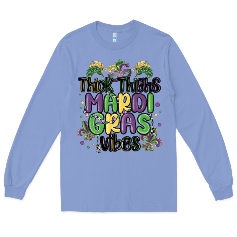 Thick Thighs Mardi Gras Vibes Long Sleeve Tee by MaliasSmallBusiness | Teevron