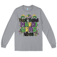 Heather Grey thick thighs mardi gras vibes Long Sleeve Tee - MaliasSmallBusiness