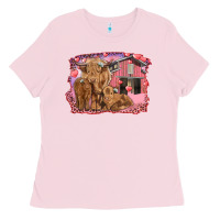 Bubblegum Pink valentine's day mama cow and baby cows Ladies Tee - RanaPortraitStore