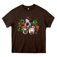 Chocolate Brown christmas cows with tree Heavy Core Tee - RanaPortraitStore