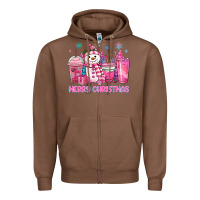 Chestnut merry christmas snowman coffee cups Zipper Hoodie - MaliasSmallBusiness